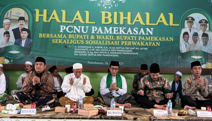Hadiri Halalbihalal PCNU Pamekasan, Bupati KH. Kholilurrahman : Program Pemerintah dengan NU Tinggal Mengawinkan