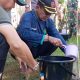 Bupati Pamekasan Dr. KH. Kholilurrahman menyiram bibit pohon dalam kegiatan Gerakan Indonesia Serentak di Taman Asri Kowel, Kelurahan Kowel, Jumat (10/7/2026).