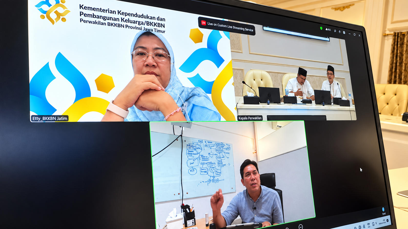 Konferensi daring BKKBN Jawa Timur dan Pemkab Pamekasan membahas penyusunan Peta Jalan Pembangunan Kependudukan.